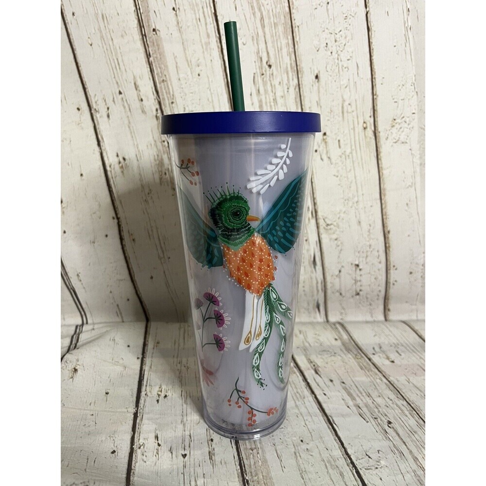 Starbucks Quetzal Bird Tropical Floral Flowers Venti Tumbler 24oz Cold Cup